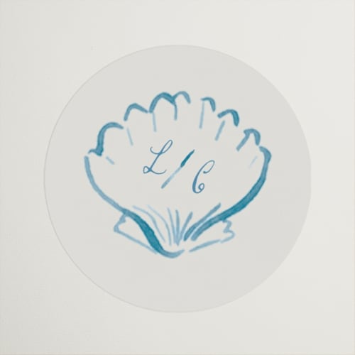This is a ocean wedding favor labels with standard by Pati Cascino called puglia printing on uncoated sticker paper in sticker