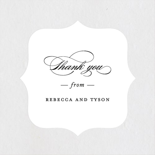 This is a goldenrod wedding favor labels with standard by Kimberly FitzSimons called eloquence printing on uncoated sticker paper in sticker