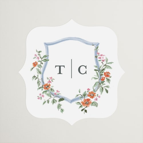 This is a sangria wedding favor labels with standard by Everett Paper Goods called foliage crest printing on uncoated sticker paper in sticker
