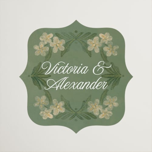 This is a buttercup wedding favor labels with standard by Jenna Holcomb called vintage sketched printing on uncoated sticker paper in sticker