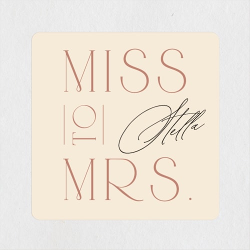 This is a blush custom stickers with standard by Ana de Sousa called miss-to-mrs printing on uncoated sticker paper in sticker