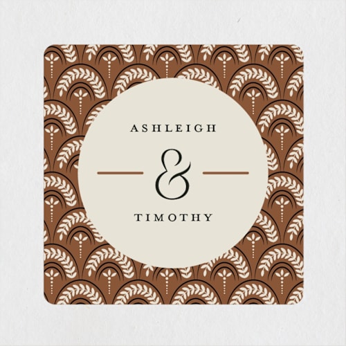 This is a almond wedding favor labels with standard by Heather Schertzer called boho swashes printing on uncoated sticker paper in sticker