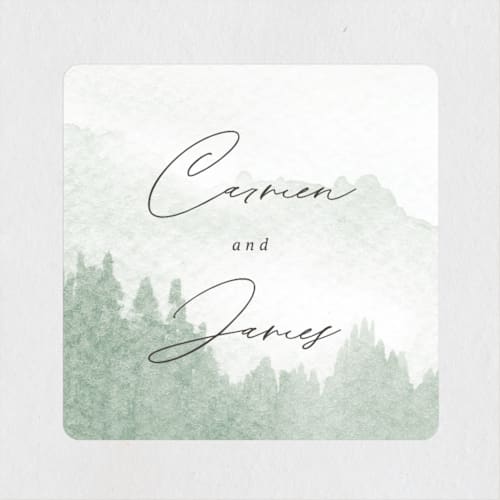 This is a fern wedding favor labels with standard by Helen Halik called over the mountains printing on uncoated sticker paper in sticker