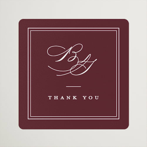 This is a merlot wedding favor labels with standard by Amy Kross called overlapping printing on uncoated sticker paper in sticker
