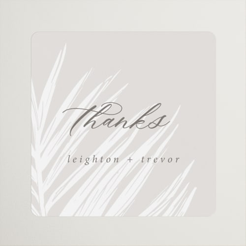 This is a sand wedding favor labels with standard by Melinda Denison called gilded palm printing on uncoated sticker paper in sticker