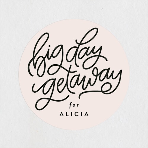 This is a blush wedding favor labels with standard by Lea Delaveris called a big day getaway printing on uncoated sticker paper in sticker