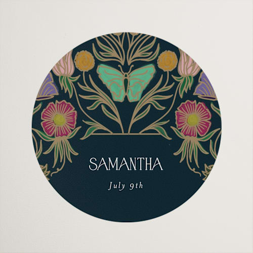 This is a midnight garden custom stickers with standard by Simona Camp called gilded tapestry printing on uncoated sticker paper in sticker