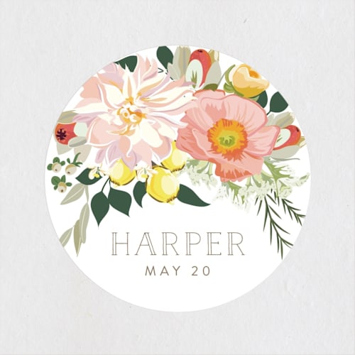 This is a blush custom stickers with standard by Susan Moyal called spring blooms printing on uncoated sticker paper in sticker