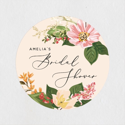 This is a peach custom stickers with standard by Susan Moyal called bridal blooms printing on uncoated sticker paper in sticker