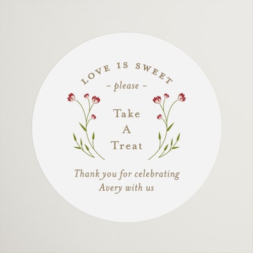 This is a scarlet custom stickers with standard by Jennifer Postorino called love is blooming printing on uncoated sticker paper in sticker
