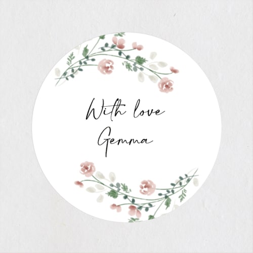 This is a rosebud custom stickers with standard by Petra Kern called romantica printing on uncoated sticker paper in sticker