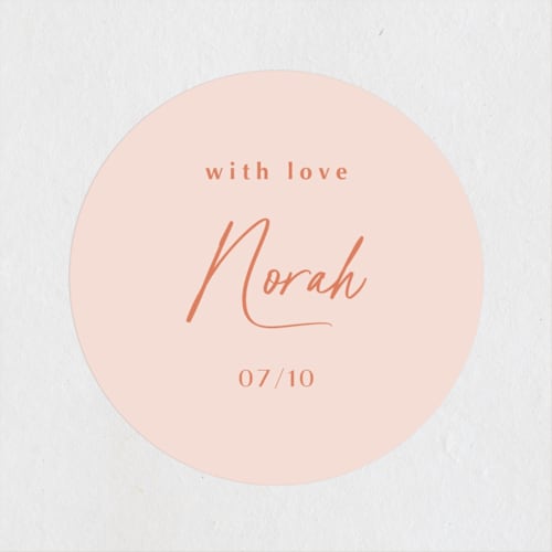 This is a peach custom stickers with standard by Ana Sharpe called modern script printing on uncoated sticker paper in sticker