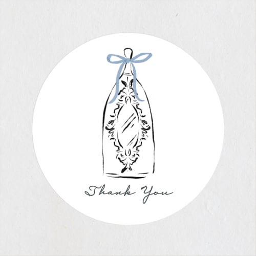 This is a dusty blue custom stickers with standard by Jackie Crawford called sparkling champagne tower printing on uncoated sticker paper in sticker