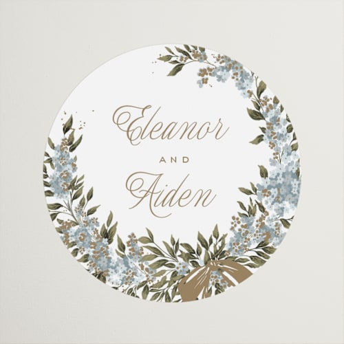 This is a bluebell custom stickers with standard by Leah Bisch called ribbon wreath printing on uncoated sticker paper in sticker