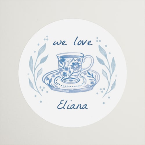 This is a periwinkle custom stickers with standard by Alethea and Ruth called tea cup party printing on uncoated sticker paper in sticker