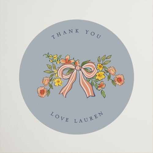 This is a peach custom stickers with standard by Chris Griffith called a wedding in low country printing on uncoated sticker paper in sticker