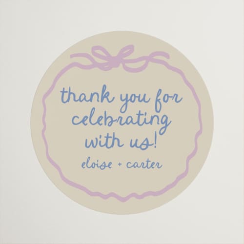This is a lilac wedding favor labels with standard by Stephanie Heinrich Godbout called pastel bow printing on uncoated sticker paper in sticker