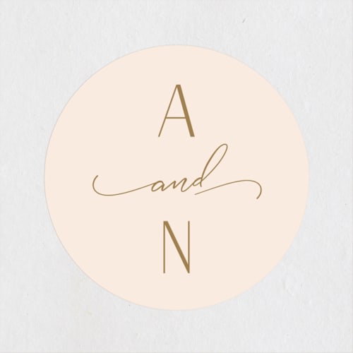 This is a champagne wedding favor labels with standard by Carolyn MacLaren called flourished rehearsal printing on uncoated sticker paper in sticker