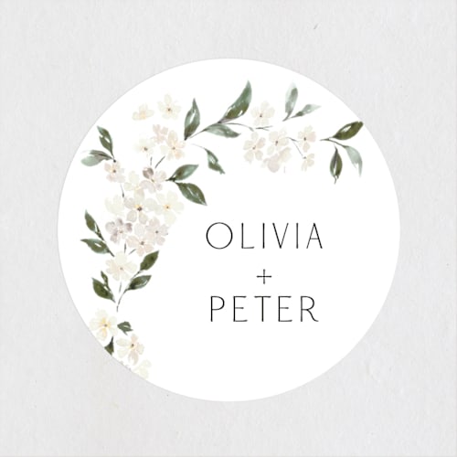 This is a porcelain wedding favor labels with standard by Itsy Belle Studio called sweeping vine printing on uncoated sticker paper in sticker