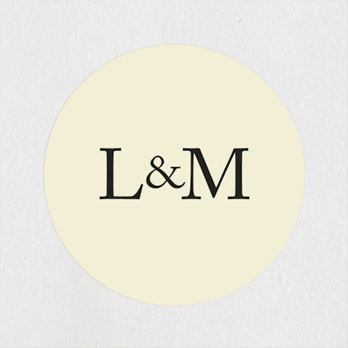 This is a midnight wedding favor labels with standard by mo kelley called classic initials printing on uncoated sticker paper in sticker