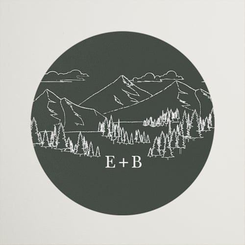 This is a hunter wedding favor labels with standard by Sarah Brown called peaks printing on uncoated sticker paper in sticker