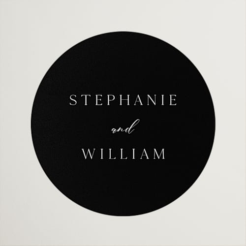 This is a noir wedding favor labels with standard by Stacey Meacham called elegant station printing on uncoated sticker paper in sticker