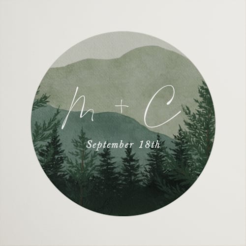 This is a jade wedding favor labels with standard by Elly called the forest printing on uncoated sticker paper in sticker