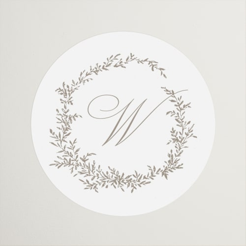 This is a chantilly wedding favor labels with standard by Wildfield Paper Co called romantic wreath printing on uncoated sticker paper in sticker