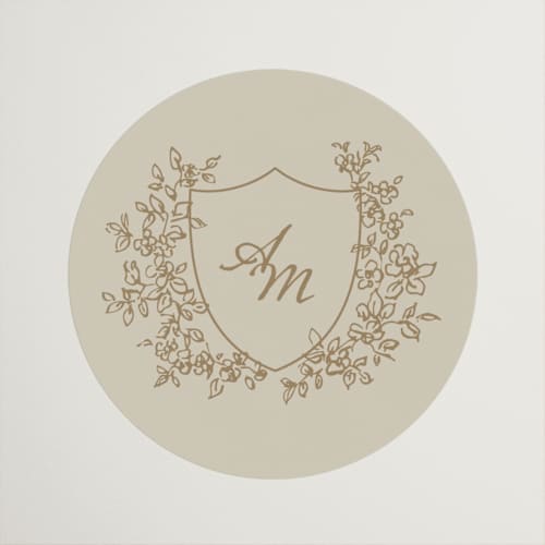 This is a ivory wedding favor labels with standard by Cass Loh called boho flower crest printing on uncoated sticker paper in sticker