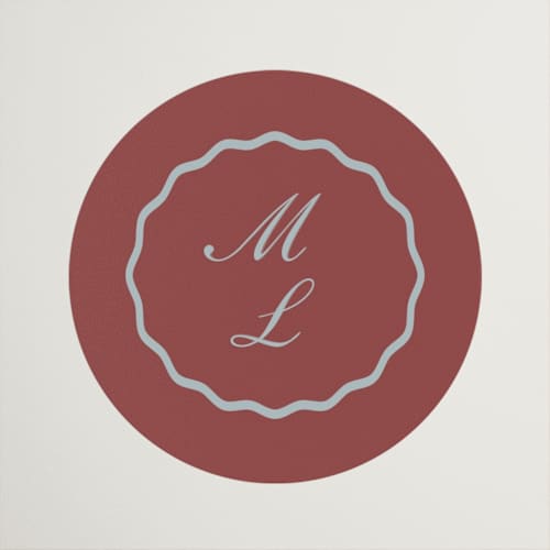 This is a burgundy wedding favor labels with standard by Baumbirdy called scallop frame printing on uncoated sticker paper in sticker