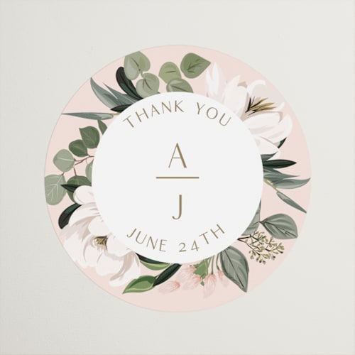 This is a verdant wedding favor labels with standard by Susan Moyal called country garden printing on uncoated sticker paper in sticker