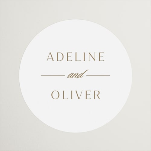 This is a golden wedding favor labels with standard by Stacey Meacham called classic decorum printing on uncoated sticker paper in sticker