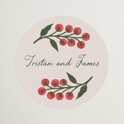 This is a tomato wedding favor labels with standard by Katharine Watson called cherry tomatoes printing on uncoated sticker paper in sticker