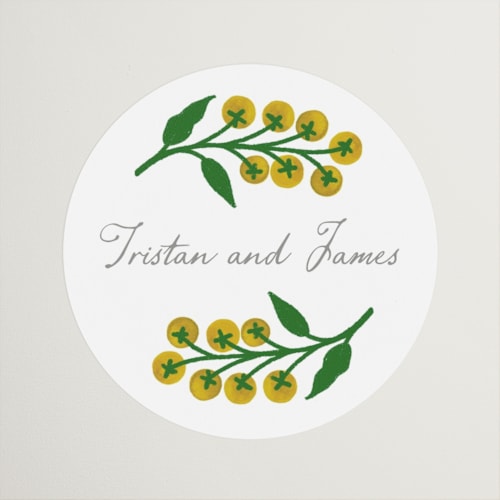 This is a citrine wedding favor labels with standard by Katharine Watson called cherry tomatoes printing on uncoated sticker paper in sticker