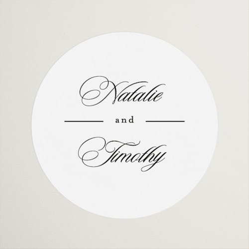This is a noir wedding favor labels with standard by Kimberly FitzSimons called sincerity printing on uncoated sticker paper in sticker