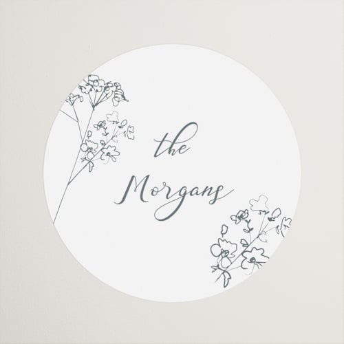 This is a storm wedding favor labels with standard by Baumbirdy called sketched florals printing on uncoated sticker paper in sticker
