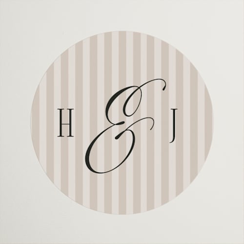 This is a linen wedding favor labels with standard by Kate Ahn called mirin printing on uncoated sticker paper in sticker