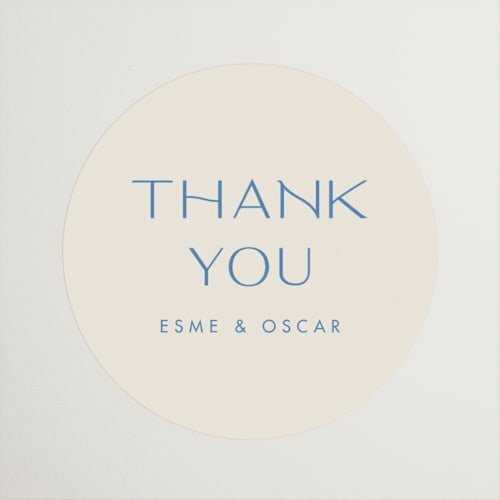 This is a cerulean wedding favor labels with standard by Ellen Schlegelmilch called brooklyn printing on uncoated sticker paper in sticker