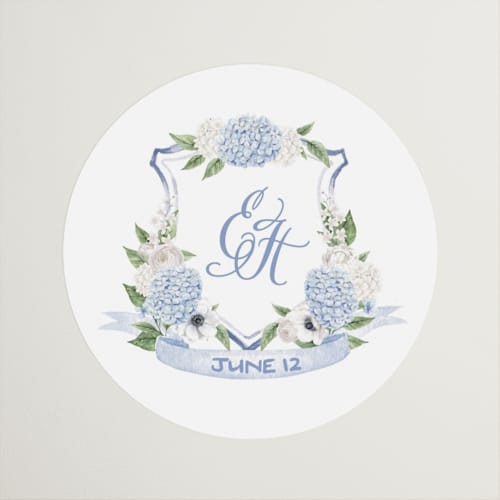 This is a periwinkle wedding favor labels with standard by Design Lotus called sweethearts printing on uncoated sticker paper in sticker