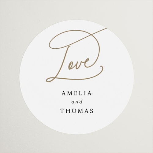 This is a marshmallow wedding favor labels with standard by Kaydi Bishop called the wedding printing on uncoated sticker paper in sticker