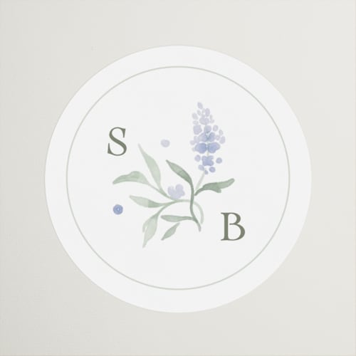 This is a periwinkle wedding favor labels with standard by Kristen Smith called delicate vines printing on uncoated sticker paper in sticker