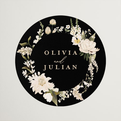 This is a opal wedding favor labels with standard by Susan Moyal called lush printing on uncoated sticker paper in sticker