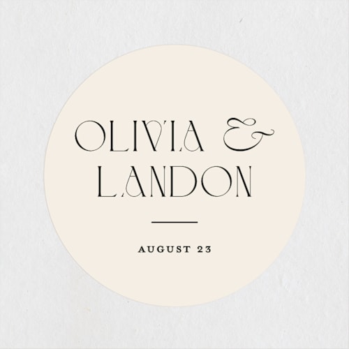 This is a buff wedding favor labels with standard by Pixel and Hank called the manor printing on uncoated sticker paper in sticker