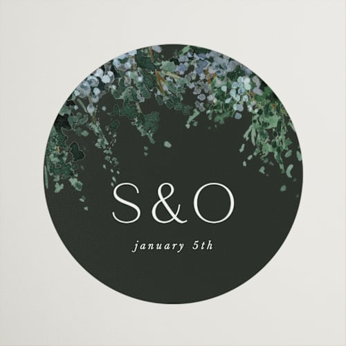 This is a emerald wedding favor labels with standard by Kate Ahn called juniper printing on uncoated sticker paper in sticker