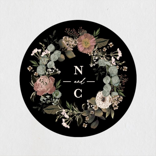 This is a fawn wedding favor labels with standard by Susan Moyal called peonies & sage printing on uncoated sticker paper in sticker
