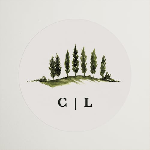 This is a creme wedding favor labels with standard by Kate Ahn called tuscan hill printing on uncoated sticker paper in sticker
