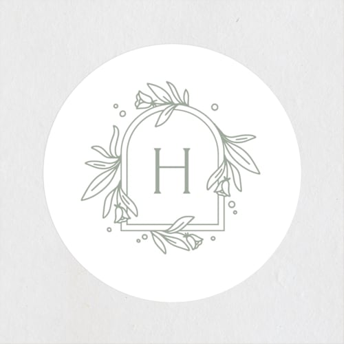 This is a sage wedding favor labels with standard by Kristen Smith called simple crest printing on uncoated sticker paper in sticker