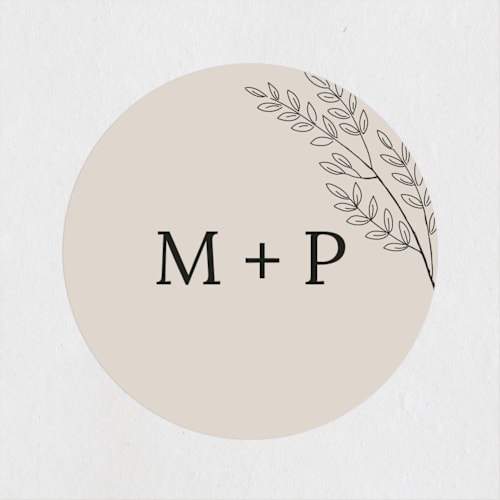 This is a taupe wedding favor labels with standard by Ghazal Ali called leafy wreath printing on uncoated sticker paper in sticker