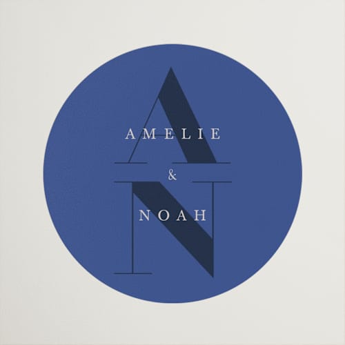 This is a marseille bleu wedding favor labels with standard by Up Up Creative called centro printing on uncoated sticker paper in sticker