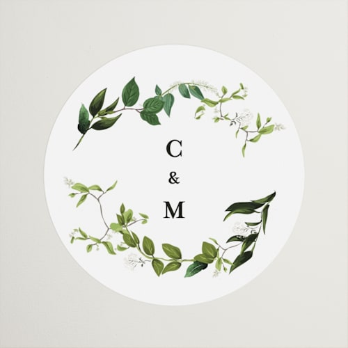 This is a fern wedding favor labels with standard by Susan Moyal called greenery printing on uncoated sticker paper in sticker